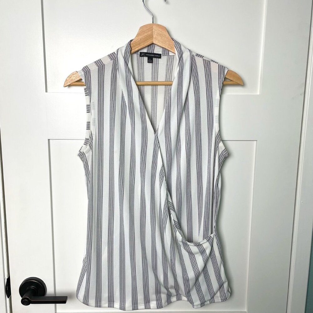Adrianna Papell Striped Sleeveless Faux Wrap Top